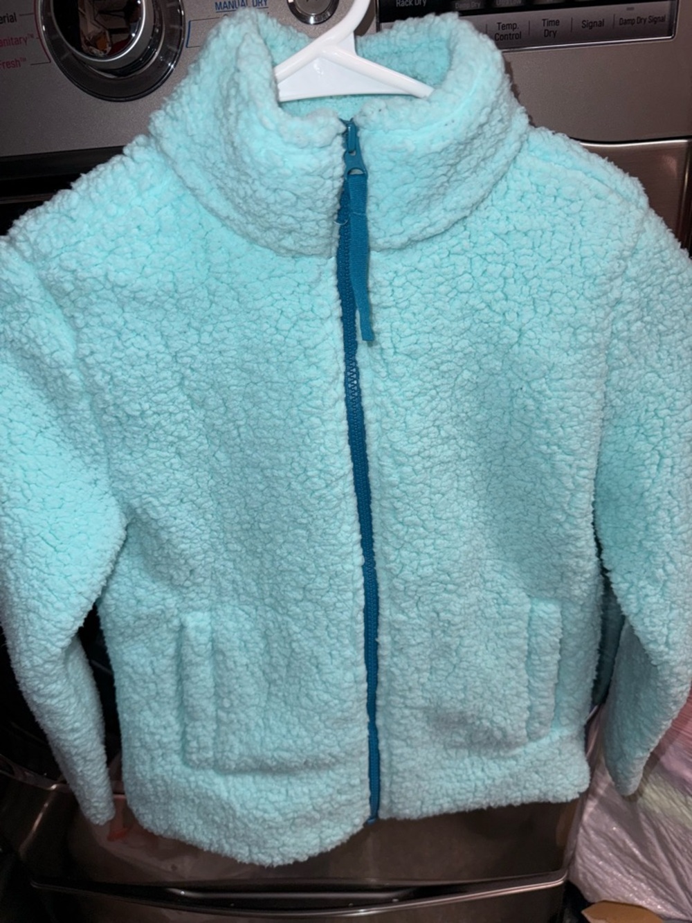 Amazon Essentials Kids Plush Sherpa Jacket in Light Aqua with Teal Trim